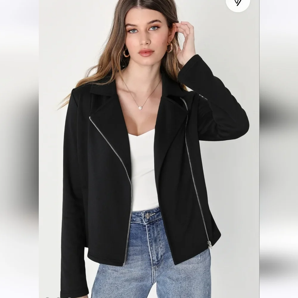 Lulu's NWT Black Knit Moto Jacket size S - Picture 1 of 4